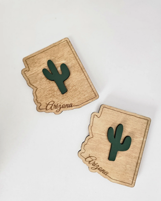 Arizona Wooden Magnet- Oak and Rose