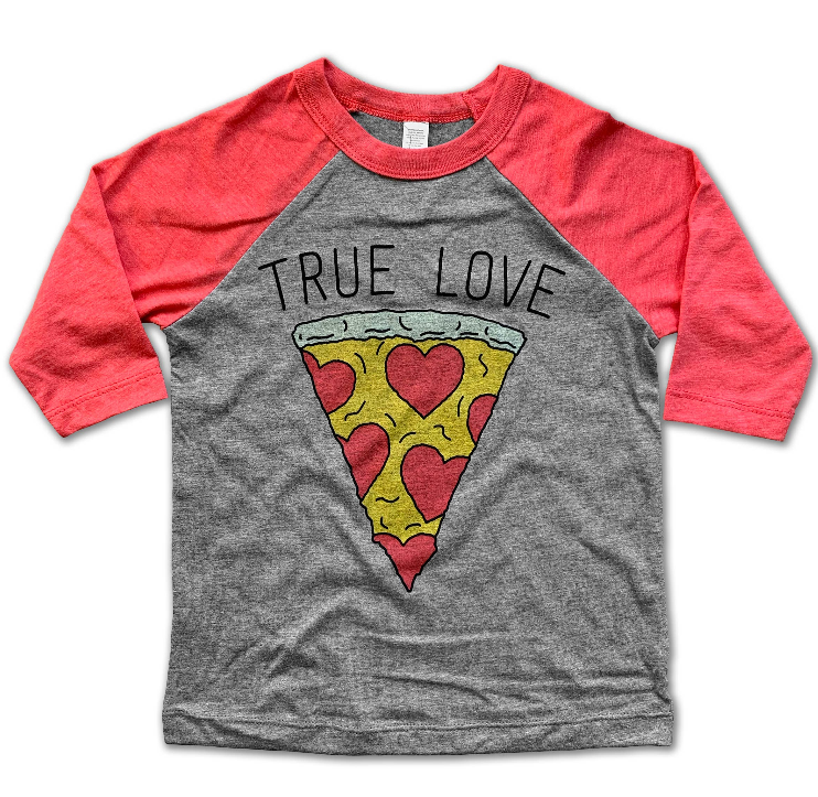 True Love Pizza Baseball Tee Oak and Rose