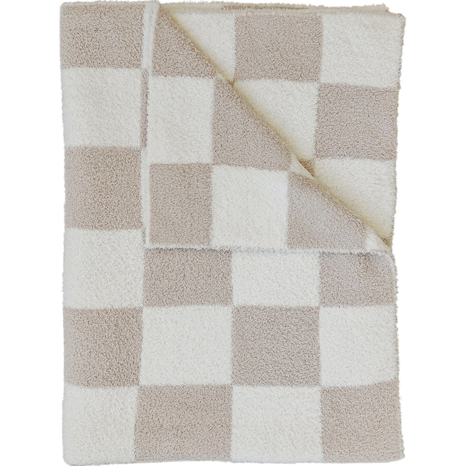 Checkered Plush Baby Blanket Oak and Rose