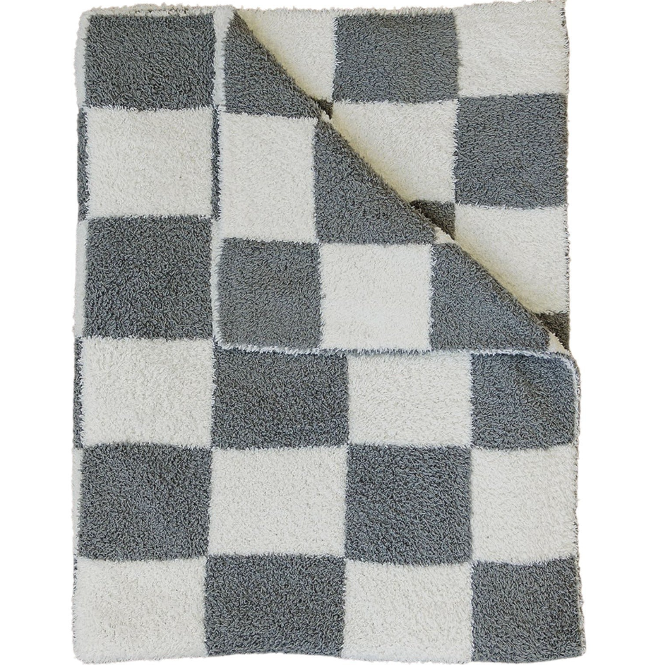 Checkered Plush Baby Blanket Oak and Rose