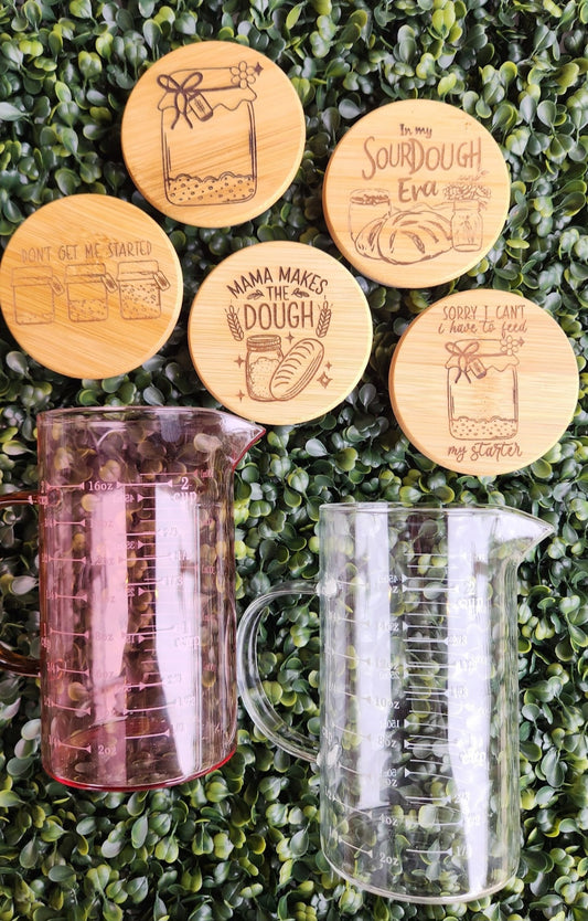 Glass Measuring Cups with Engraved Wooden Tops - The Laser Canvas