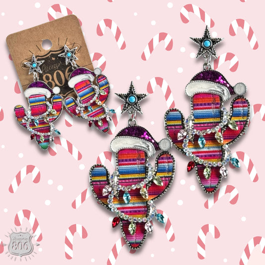 Serape Christmas Cactus Earring