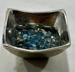 Silver Jewelry Dish Blue Glass - Janine's Resin Creations