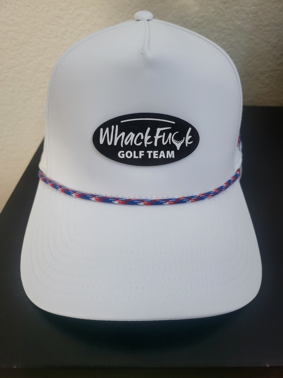 Whack Fuck Golf Team Cap (White w/ R-W-B Rope) from Social Golf Gear