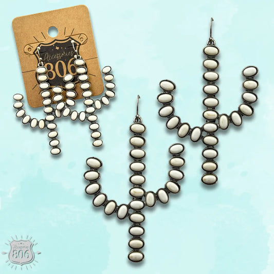 White Stone Cactus Earrings