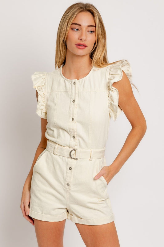 Sienna Belted Ruffle Romper – Made in Chic