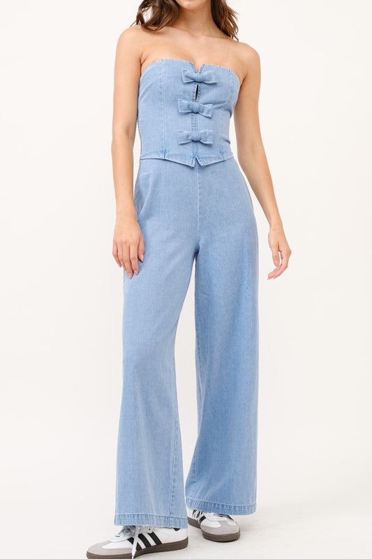 Chérie Denim Bow Jumpsuit - Made in Chic