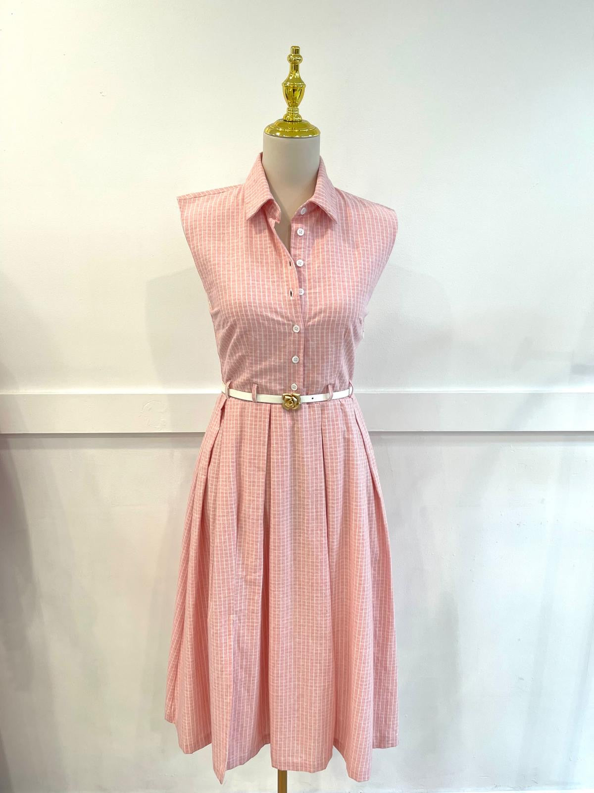 Rosette Stripe Belted Dress - Made in Chic