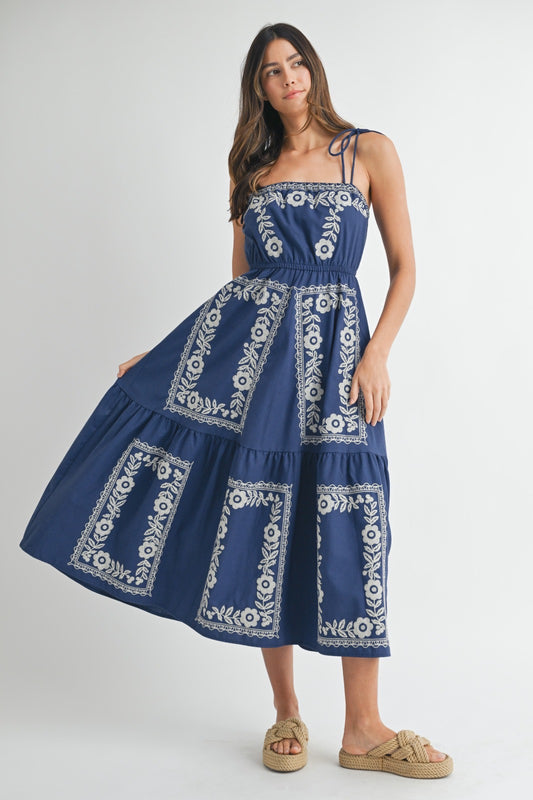 Marin Embroidered Linen Midi Dress – Made in Chic