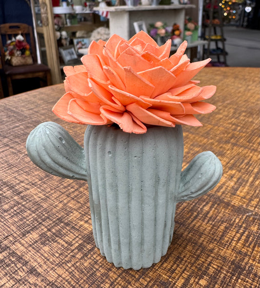 $14 Cement Cactus + Wood Flower - LUNA WOOD FLOWERS