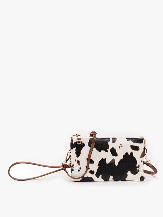 Cow print expandable wristlet/crossbody