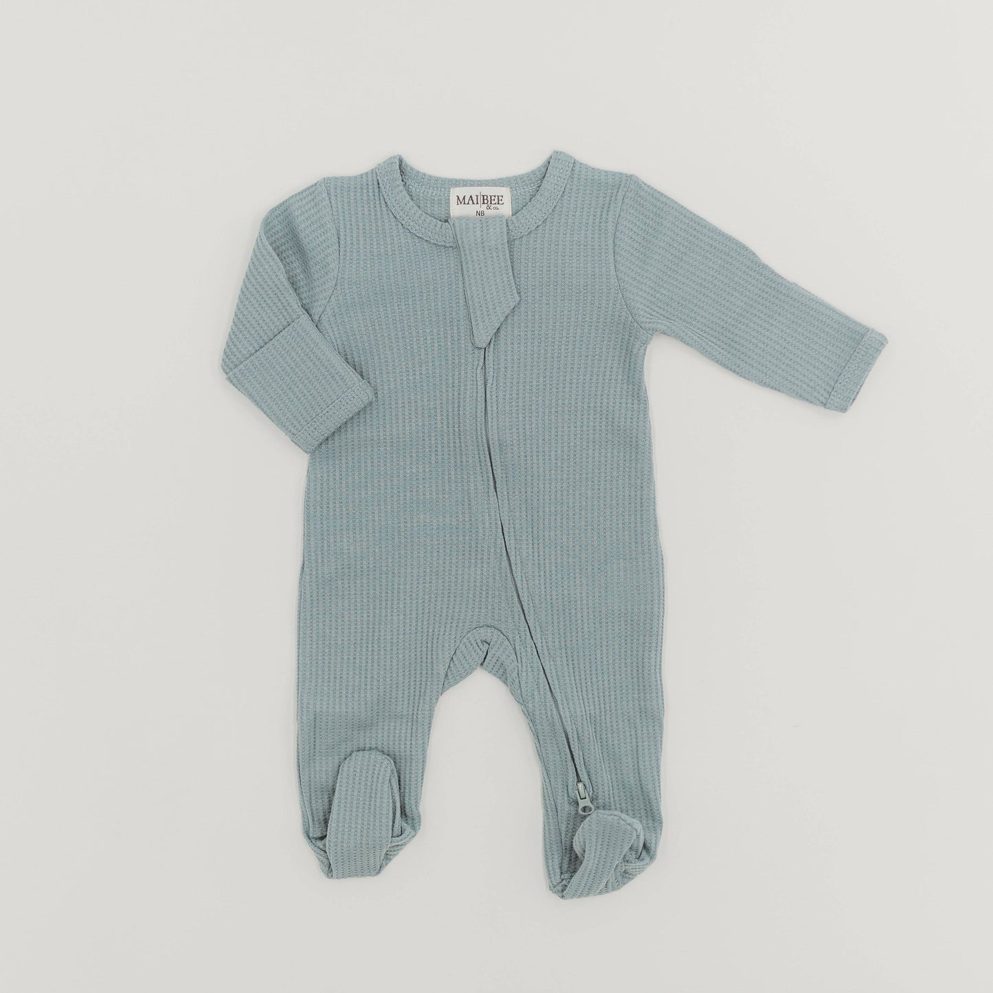 Waffle Zippered Sleeper-Dusty Blue Oak & Rose