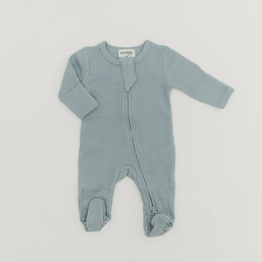 Waffle Zippered Sleeper-Dusty Blue Oak & Rose