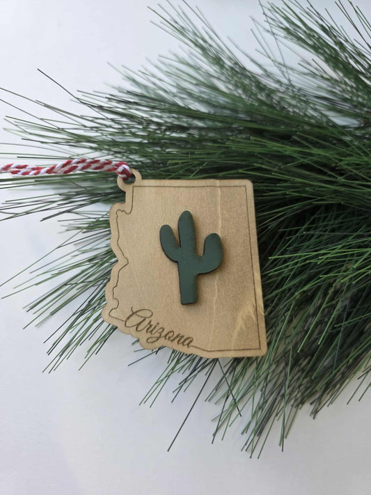Arizona Wooden Ornament- Oak and Rose