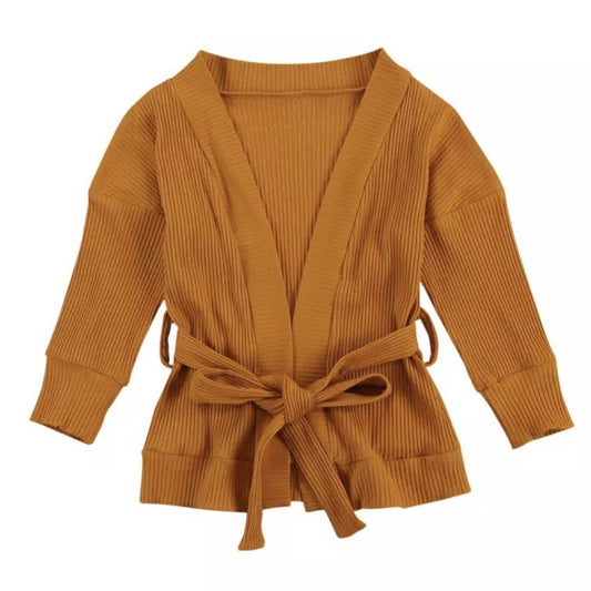Ribbed Cardigan w/Belt oak and rose