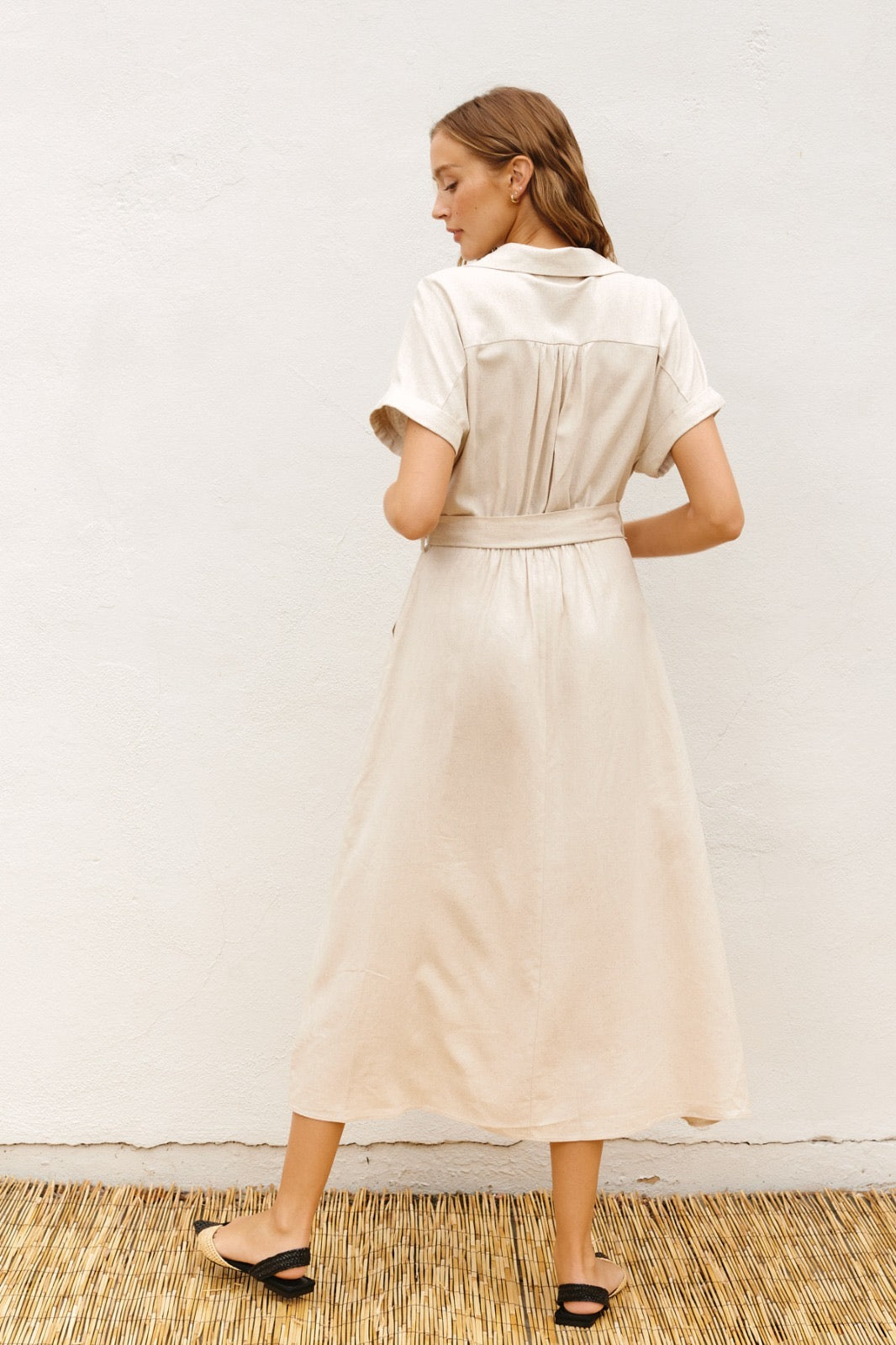 Soleil Linen Belted Midi Dress - Made in Chic