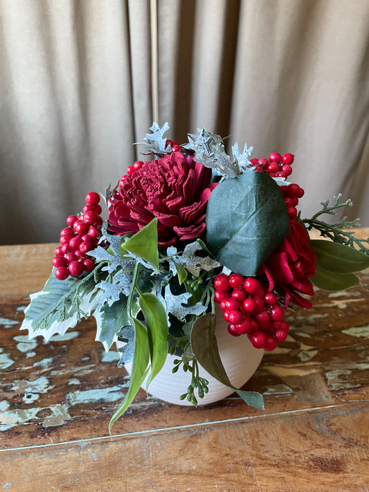 Christmas Holly Arrangement - LUNA WOOD FLOWERS
