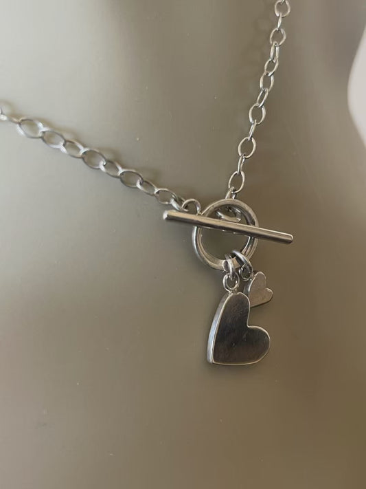 Sterling Silver Double Heart Lariat Necklace
