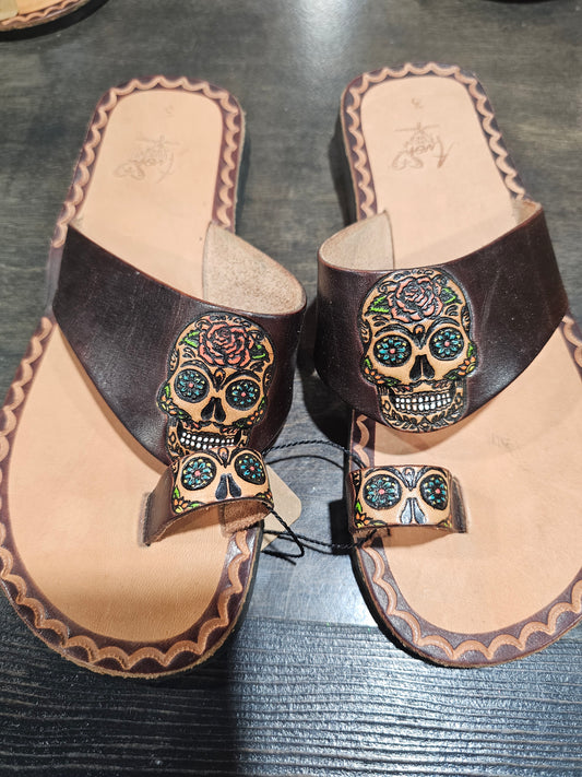 Huaraches Chancla Sugar Skull Leather  @amorfashionshop