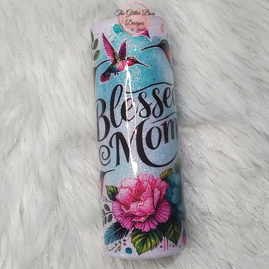 Blessed Mom - 20 oz Skinny - Glitter Boss