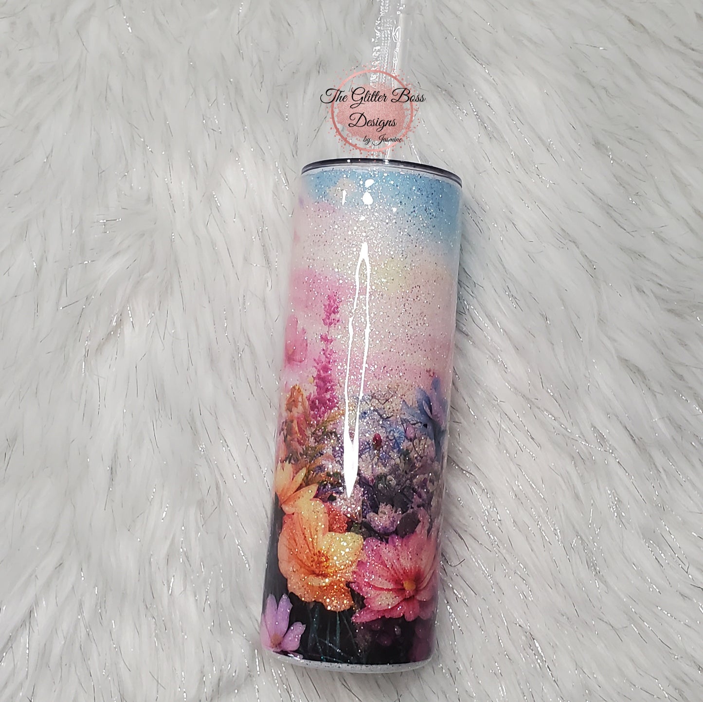 Floral Landscape - 20 oz Skinny - Glitter Boss
