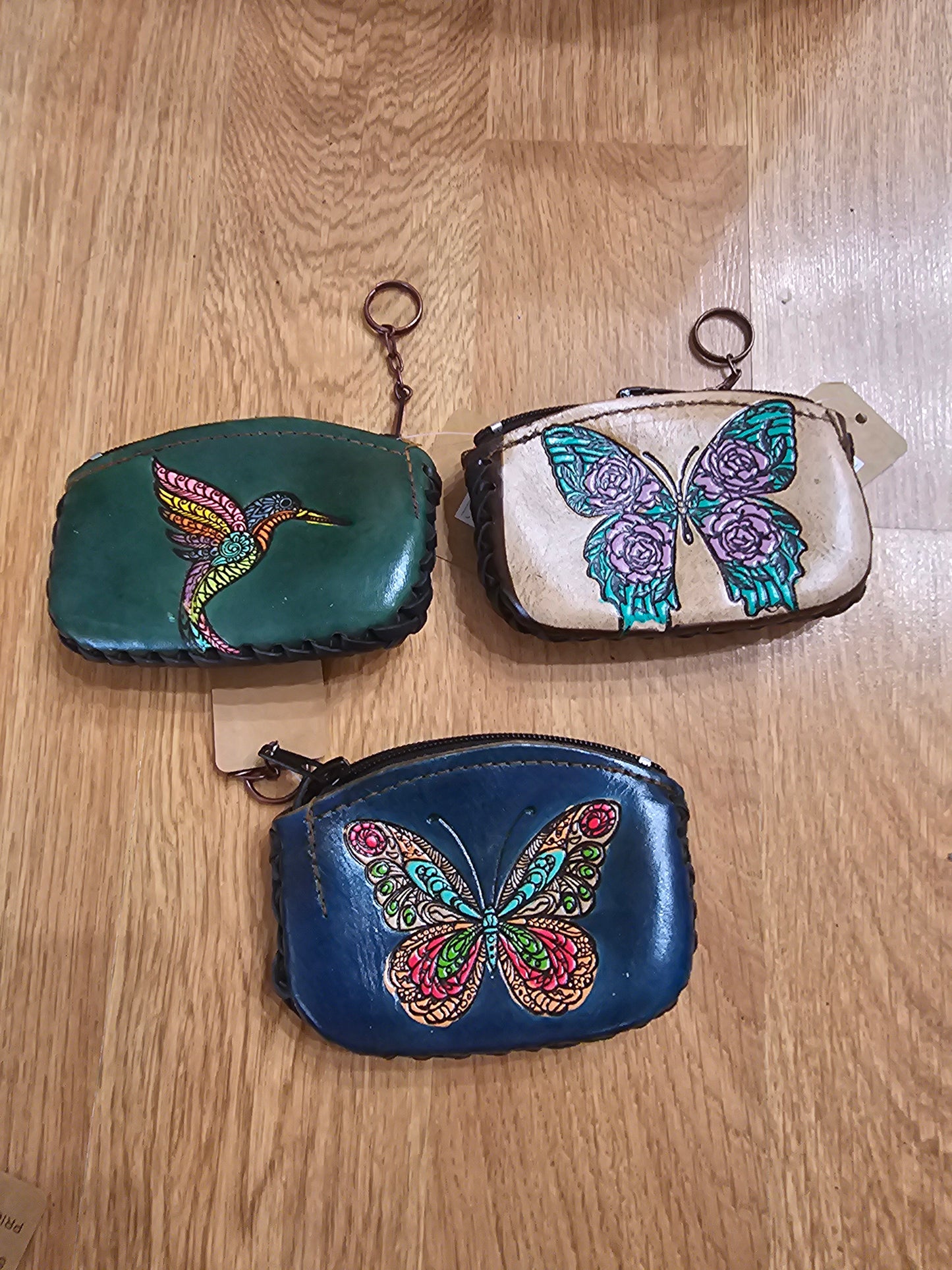 Leather Coin Pouch Key Chain Hand Painted Medium @amorfashionshop.com