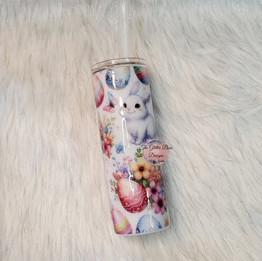 Easter Bunny Floral and Eggs  - 20 oz Skinny - Glitter Boss