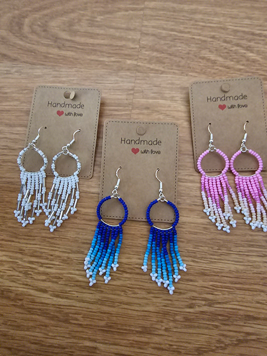 Small Hoop Dangling Beaded Earrings@amorfashionshop.com