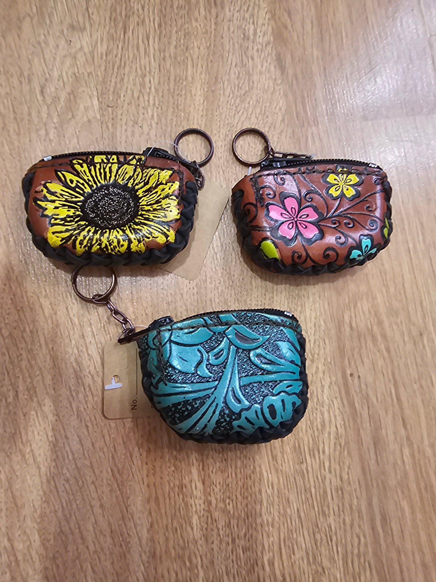 Leather Coin Pouch Key Chain Hand Painted Mini @amorfashionshop.com