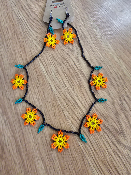 5 Small Beaded Flower Necklace SET with Earrings @amorfashionshop