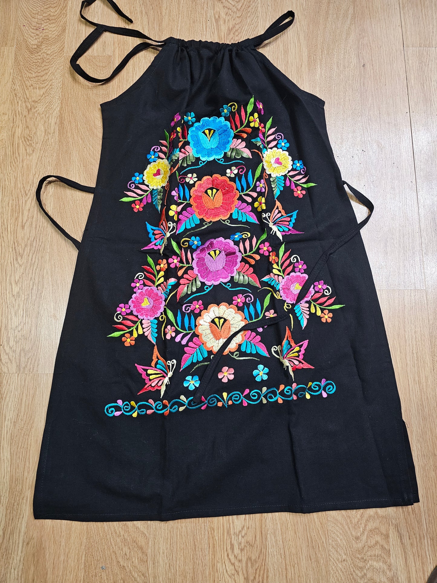 Halter Silk Embroidered Black Dress