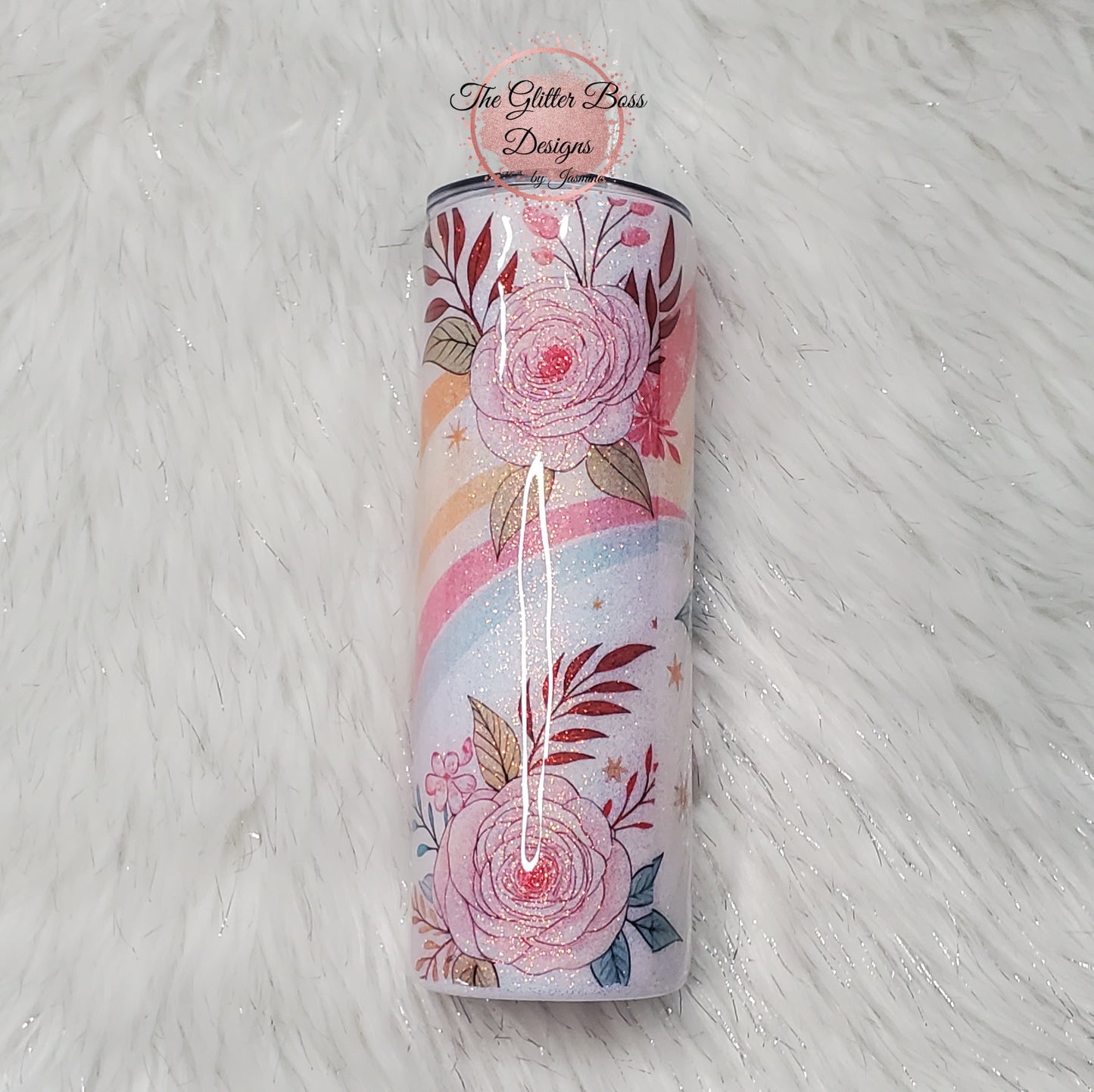 Flowers and Color Swirl - 20 oz Skinny - Glitter Boss
