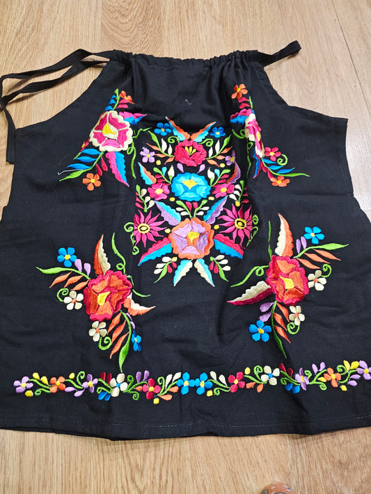 Halter Silk Embroidered Black Top