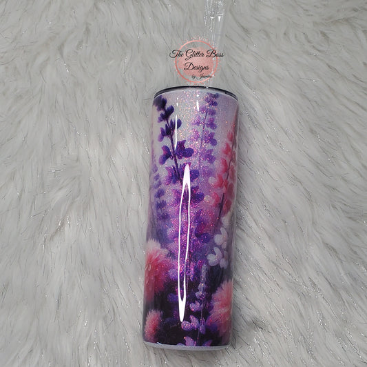 Purple Flowers - 20 oz Skinny - Glitter Boss