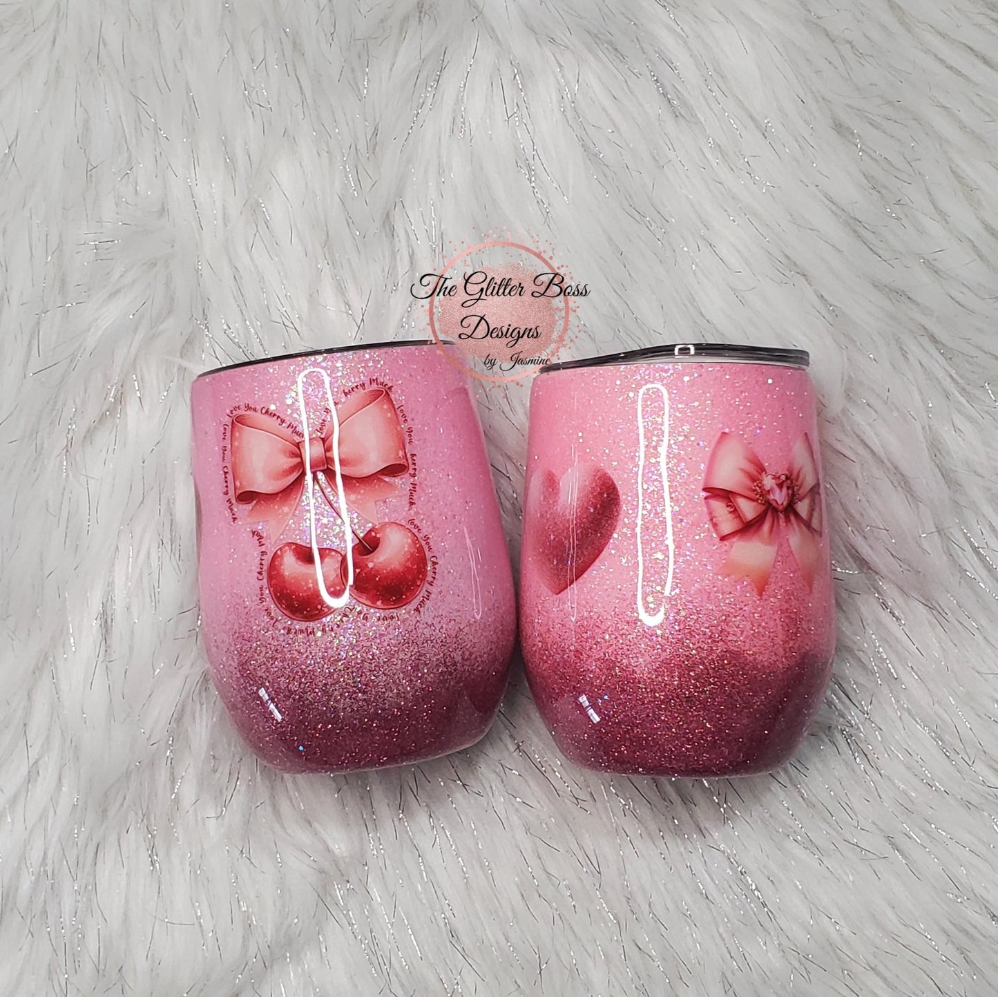 Cherry and Hearts - Wine Cup - Glitter Boss