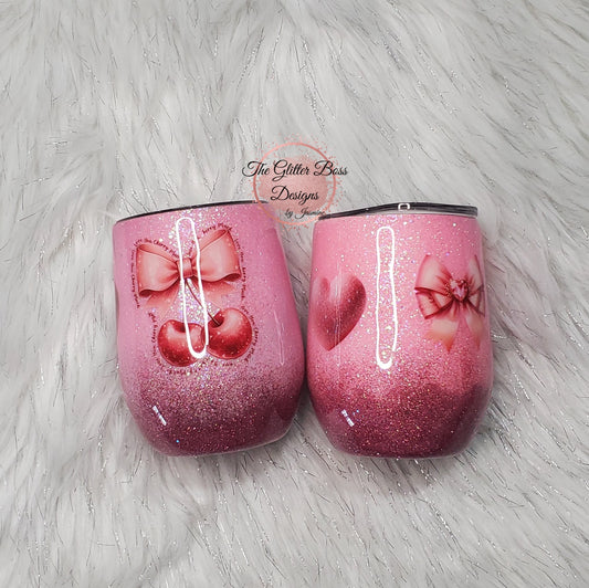 Cherry and Hearts - Wine Cup - Glitter Boss
