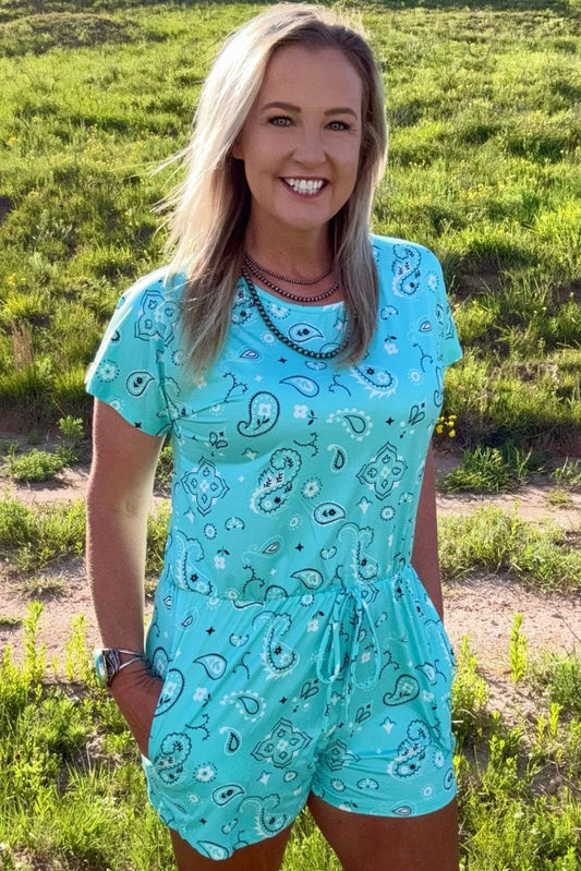 Romper- Teal Bandana