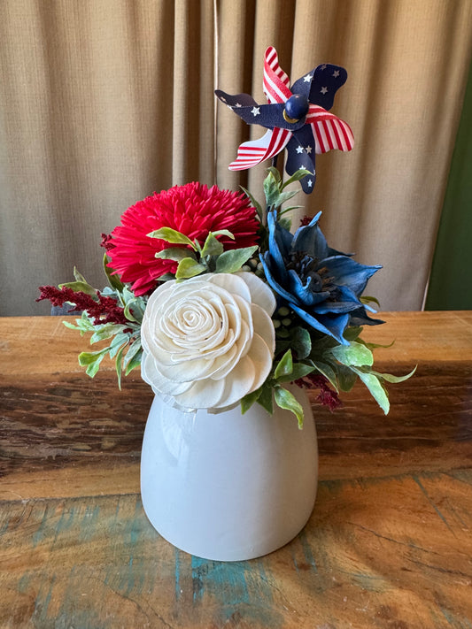 $39 Patriotic White Vase - LUNA WOOD FLOWERS