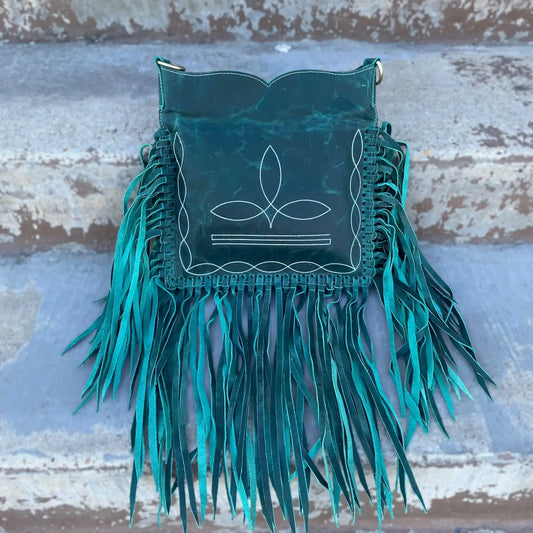 Teal Tooled Boot Stitch Handbag