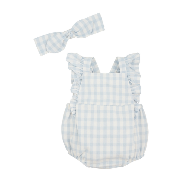MKS Blue Gingham Sunsuit & Headband Set