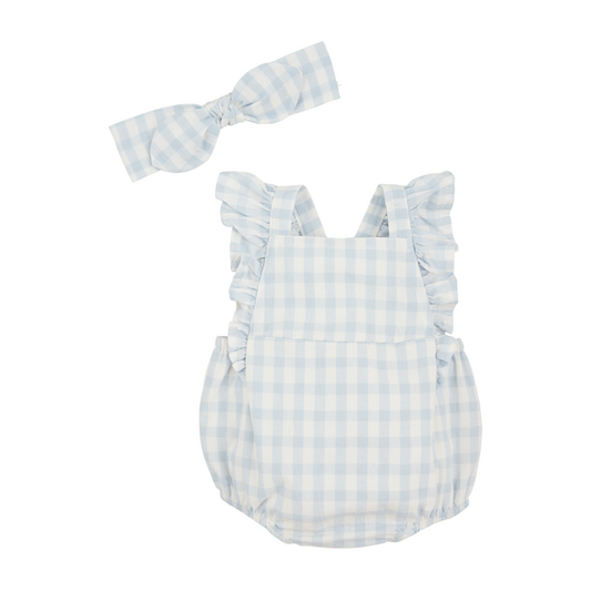 MKS Blue Gingham Sunsuit & Headband Set