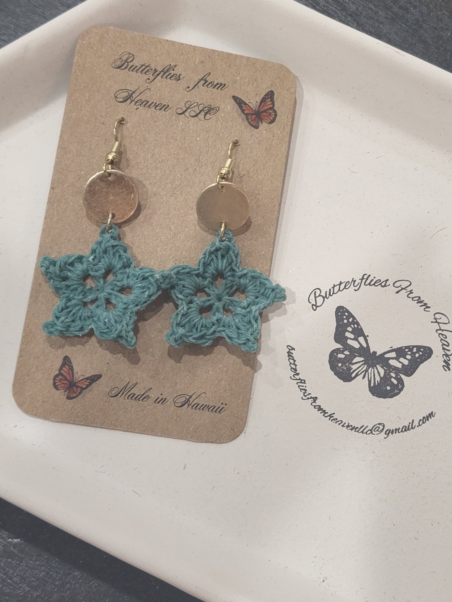 Crochet Star Flower dangle earrings - BUTTERFLIES FROM HEAVEN