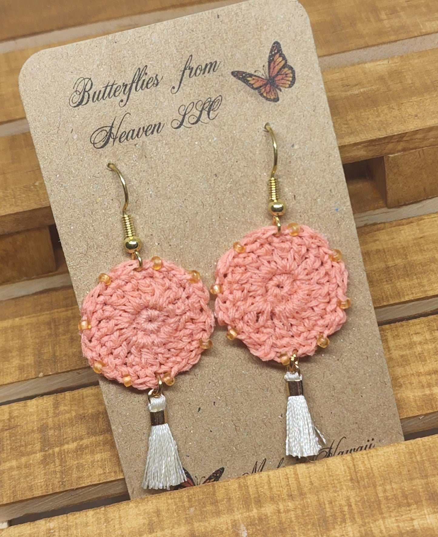 Crochet Round Medallion Dangle Earrings - BUTTERFLIES FROM HEAVEN