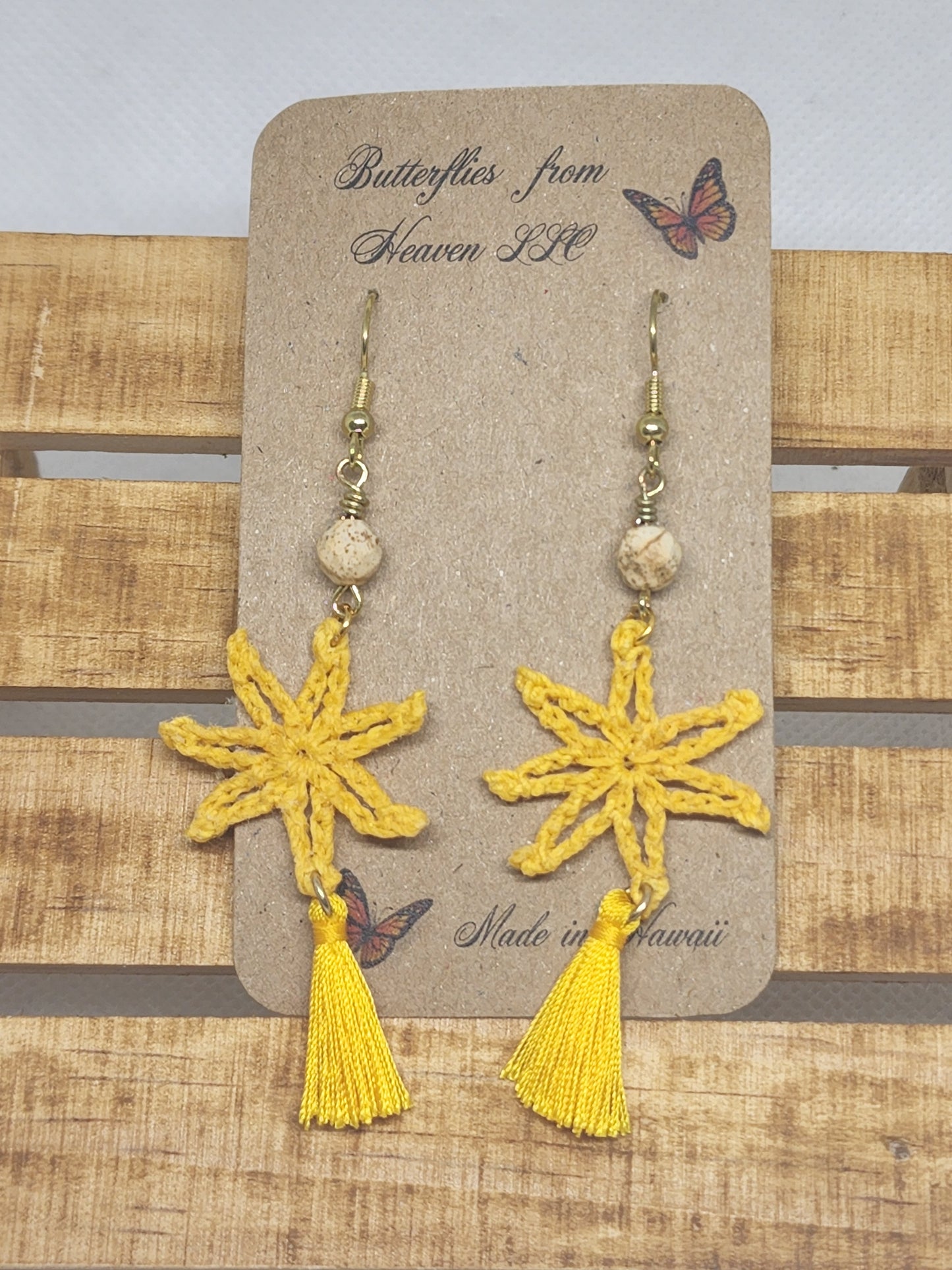Crochet 7 petal Flower Earrings - BUTTERFLIES FROM HEAVEN