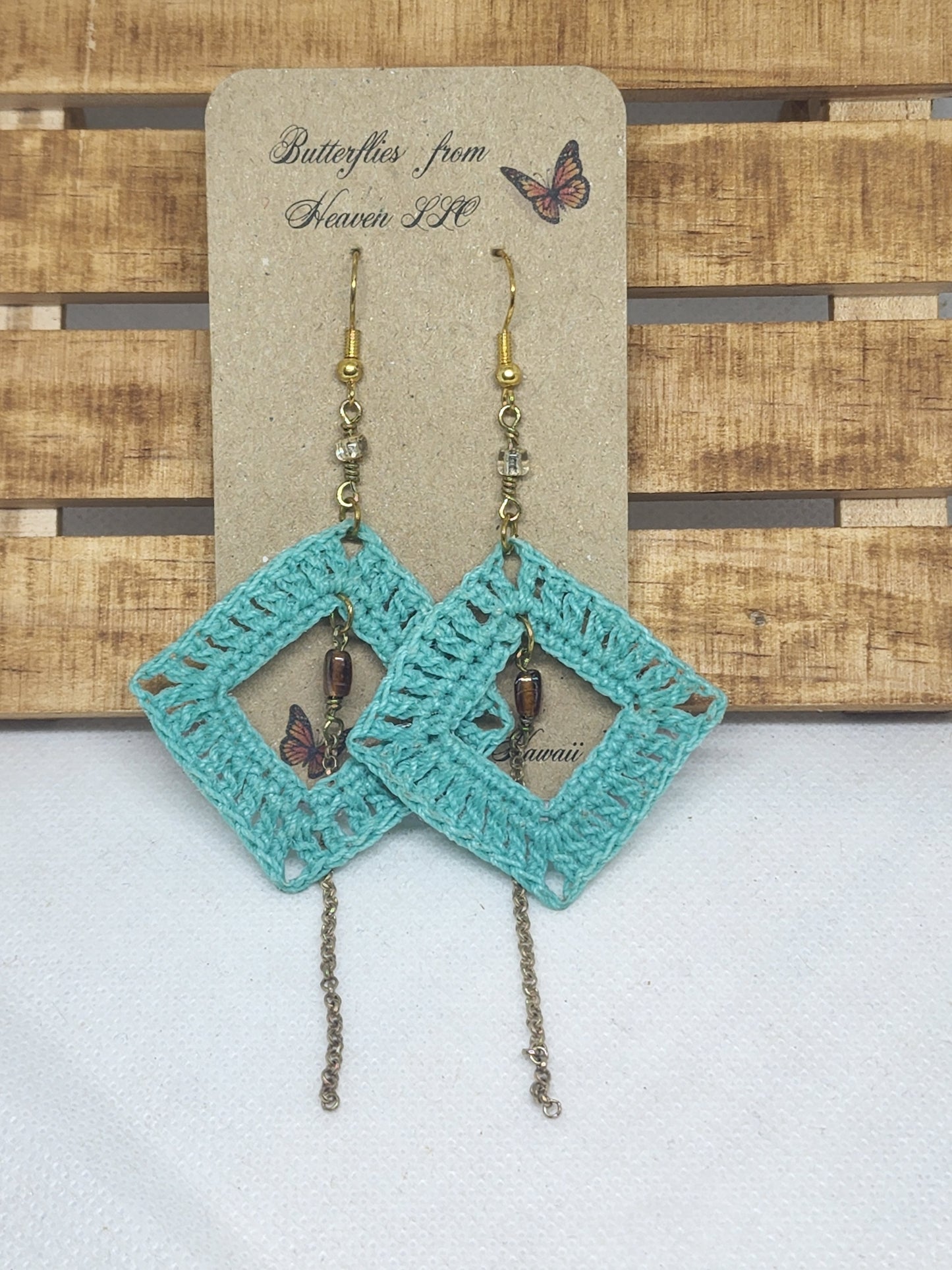 Crochet Open Square dangle earrings - BUTTERFLIES FROM HEAVEN