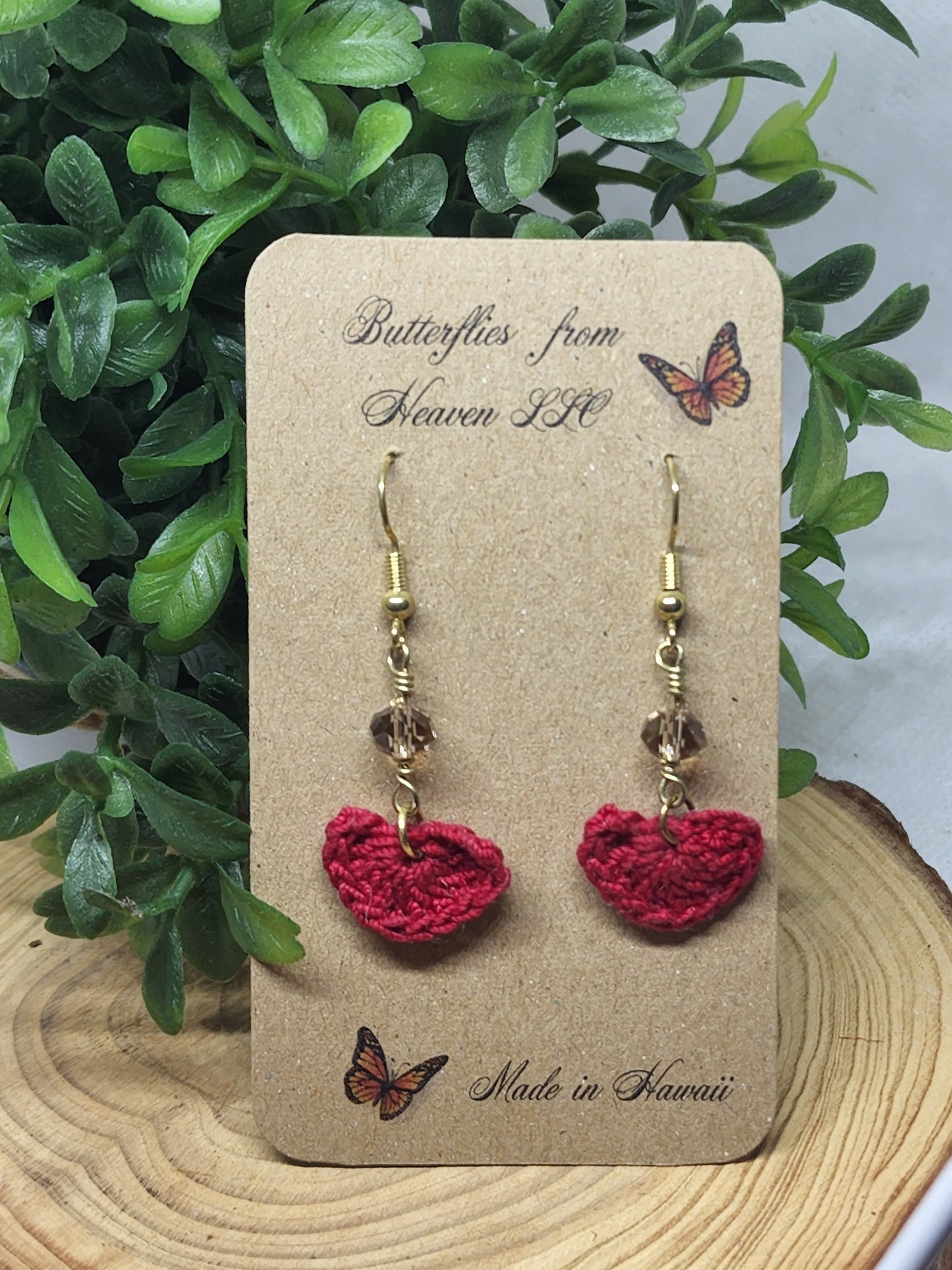 Crochet little heart dangle earrings - BUTTERFLIES FROM HEAVEN