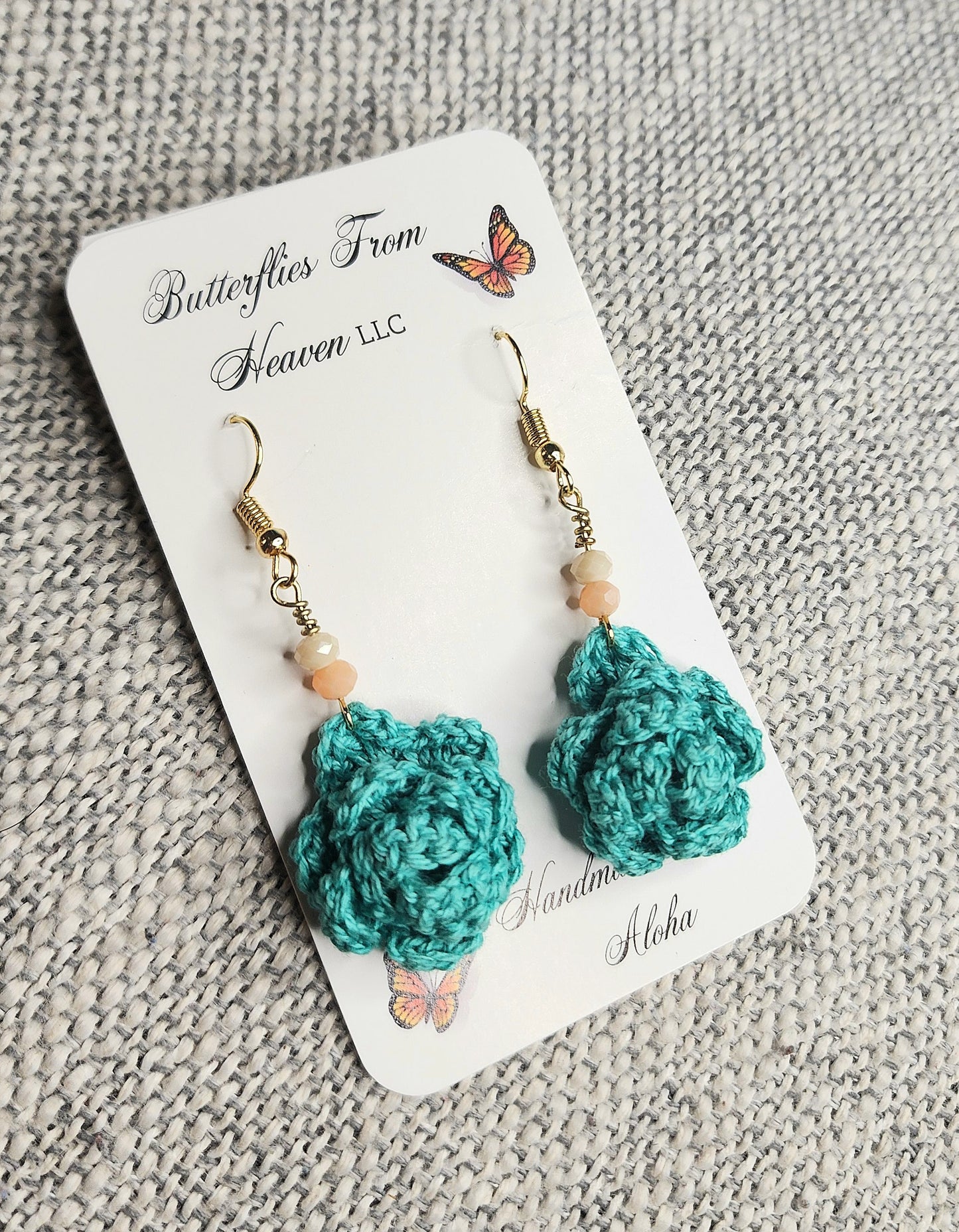 Crochet Lg. 3D Rose earrings - BUTTERFLIES FROM HEAVEN