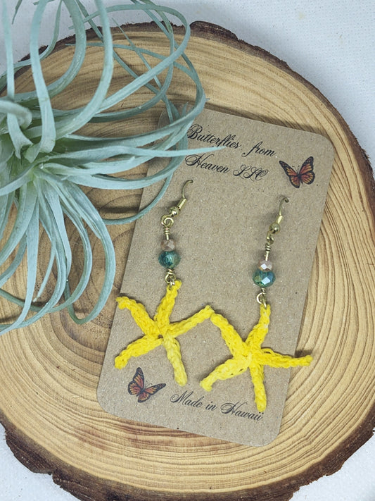 Crochet Lg. Starfish dangle earrings - BUTTERFLIES FROM HEAVEN