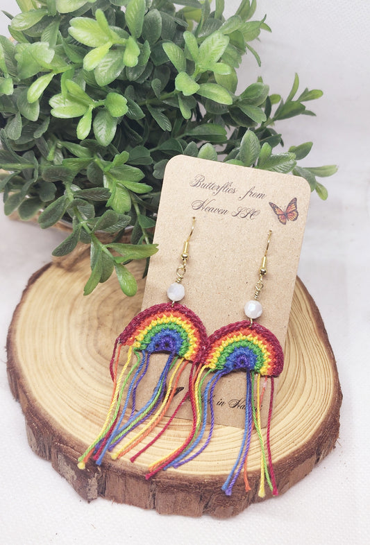 Crochet Rainbow Fringe earrings - BUTTERFLIES FROM HEAVEN