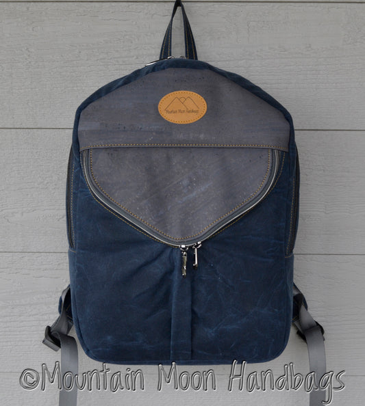Navy Waxed Canvas Grey Cork Keanu Backpack